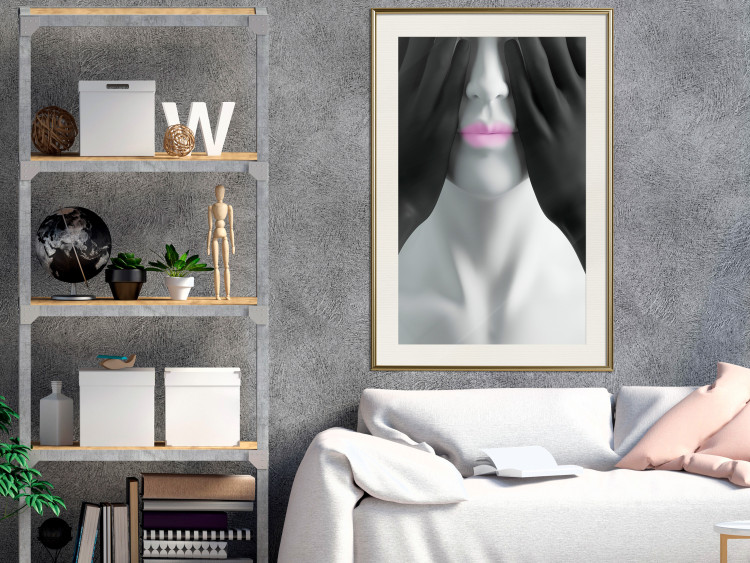 Wall Poster Mannequin - black and white abstraction with a woman's face with pink lips 117017 additionalImage 21