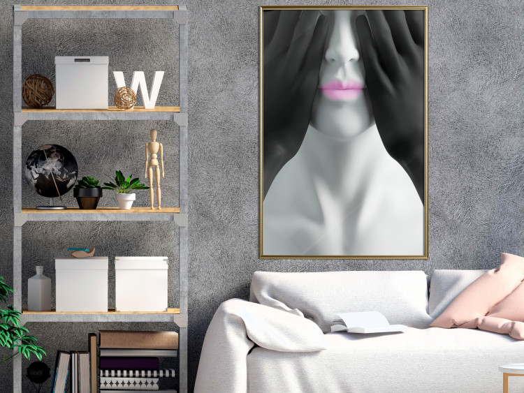 Wall Poster Mannequin - black and white abstraction with a woman's face with pink lips 117017 additionalImage 7