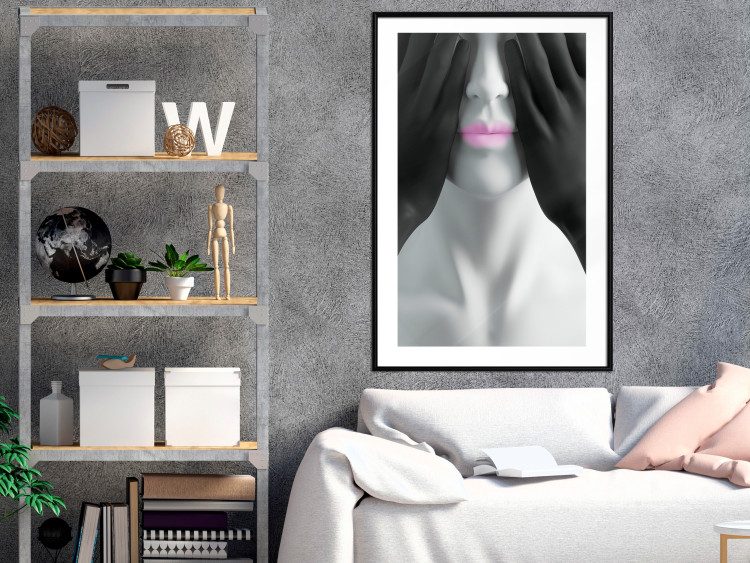 Wall Poster Mannequin - black and white abstraction with a woman's face with pink lips 117017 additionalImage 5