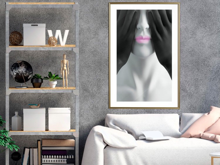 Wall Poster Mannequin - black and white abstraction with a woman's face with pink lips 117017 additionalImage 13