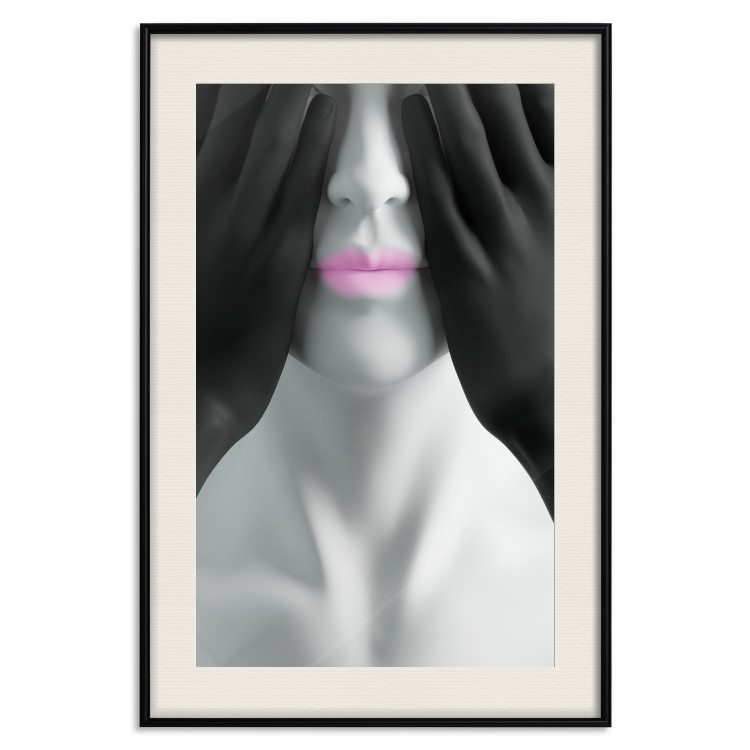 Wall Poster Mannequin - black and white abstraction with a woman's face with pink lips 117017 additionalImage 18