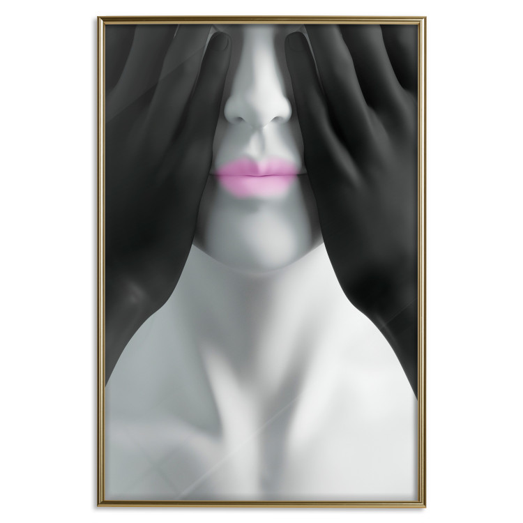 Wall Poster Mannequin - black and white abstraction with a woman's face with pink lips 117017 additionalImage 20