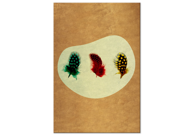 Canvas Art Print Three colorful feathers - an element of nature in vintage style 118117