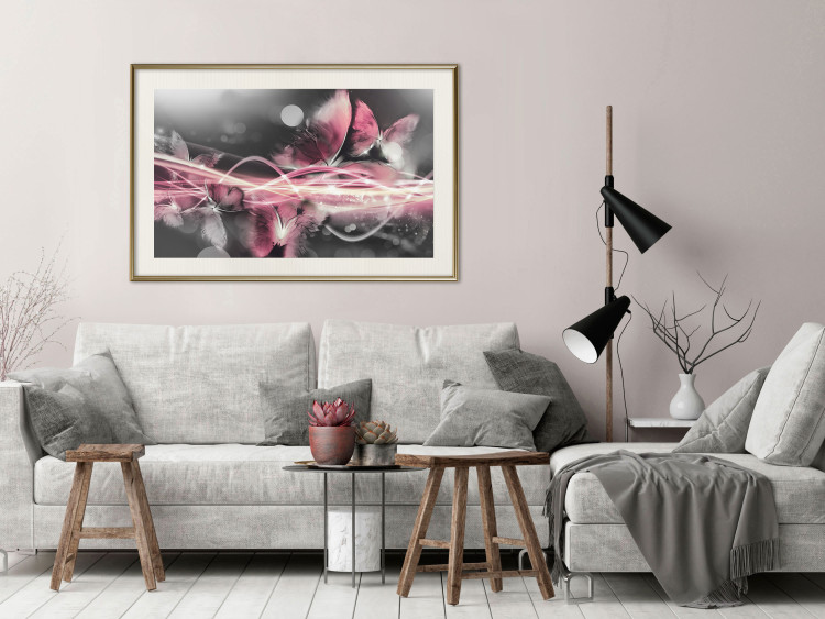 Poster Flame of Butterflies - radiant abstraction with silver and pink insects 118417 additionalImage 21