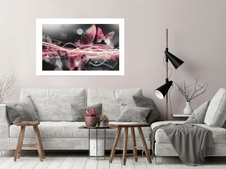 Poster Flame of Butterflies - radiant abstraction with silver and pink insects 118417 additionalImage 4