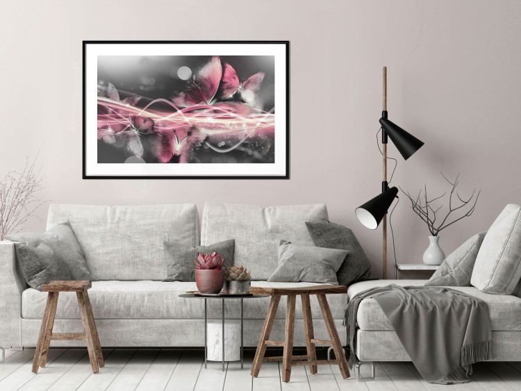 Poster Flame of Butterflies - radiant abstraction with silver and pink insects 118417 additionalImage 6