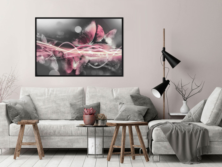 Poster Flame of Butterflies - radiant abstraction with silver and pink insects 118417 additionalImage 5