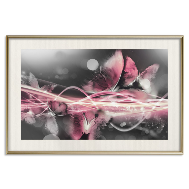 Poster Flame of Butterflies - radiant abstraction with silver and pink insects 118417 additionalImage 19