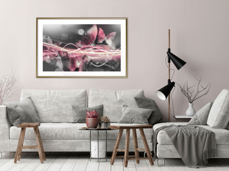 Poster Flame of Butterflies - radiant abstraction with silver and pink insects 118417 additionalImage 15