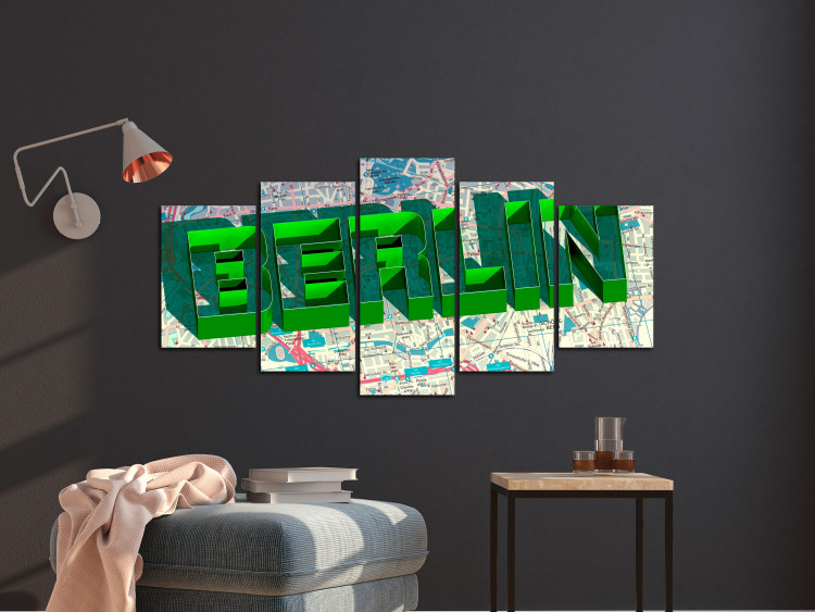 Canvas Print Green capital - 3D Berlin inscription on the colorful city map 122217 additionalImage 3