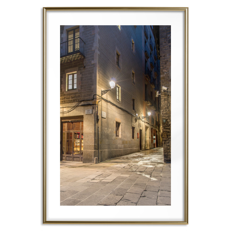 Wall Poster Charming Alley - illuminated architecture of stone buildings at night 123617 additionalImage 14