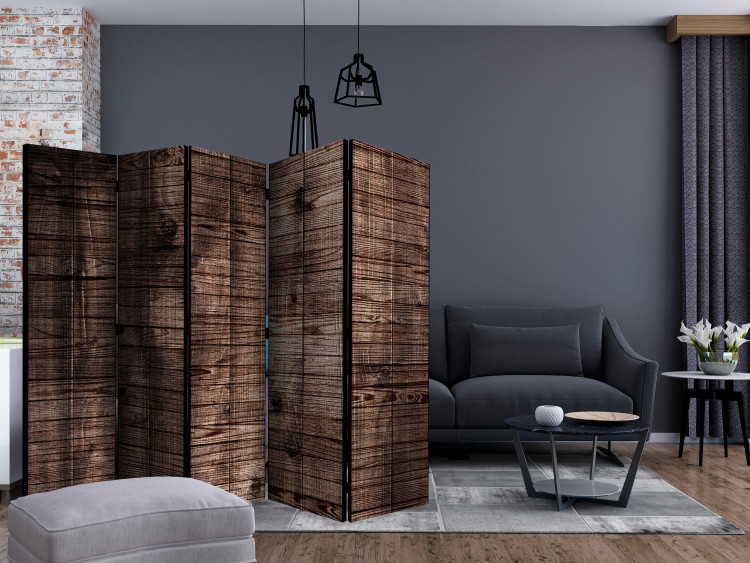 Room Divider Dark Brown Boards II - texture of a wooden board in retro style 124017 additionalImage 4