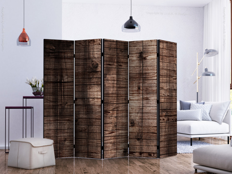 Room Divider Dark Brown Boards II - texture of a wooden board in retro style 124017 additionalImage 2