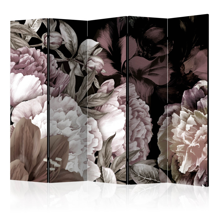 Room Separator Blissful Sleep II (5-piece) - colorful leaves and flowers on a black background 124217