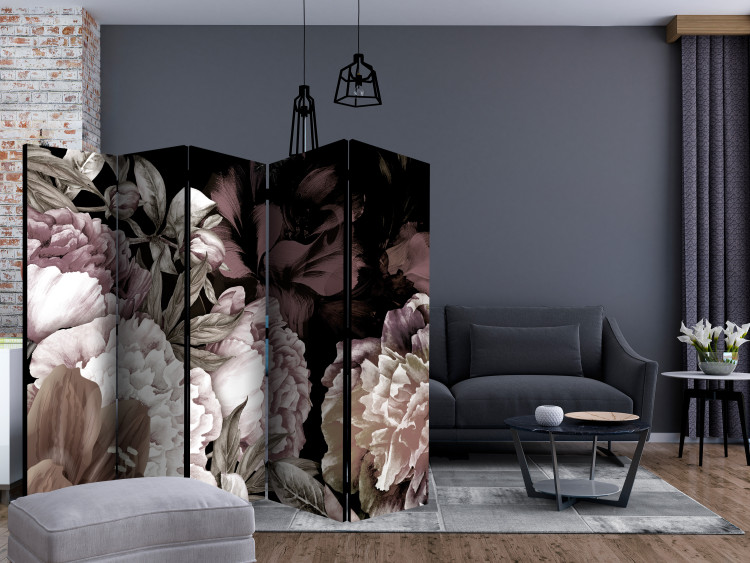 Room Separator Blissful Sleep II (5-piece) - colorful leaves and flowers on a black background 124217 additionalImage 4