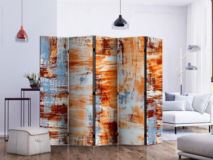 Room Divider Screen Corrosion II (5-piece) - composition with a worn metal texture 124317 additionalImage 2