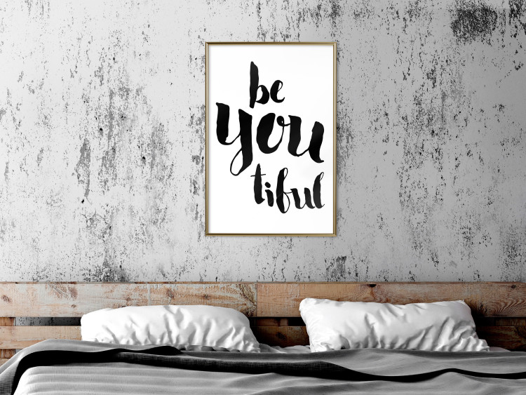 Wall Poster Be-you-tiful - simple black and white composition with English quotes 128917 additionalImage 5