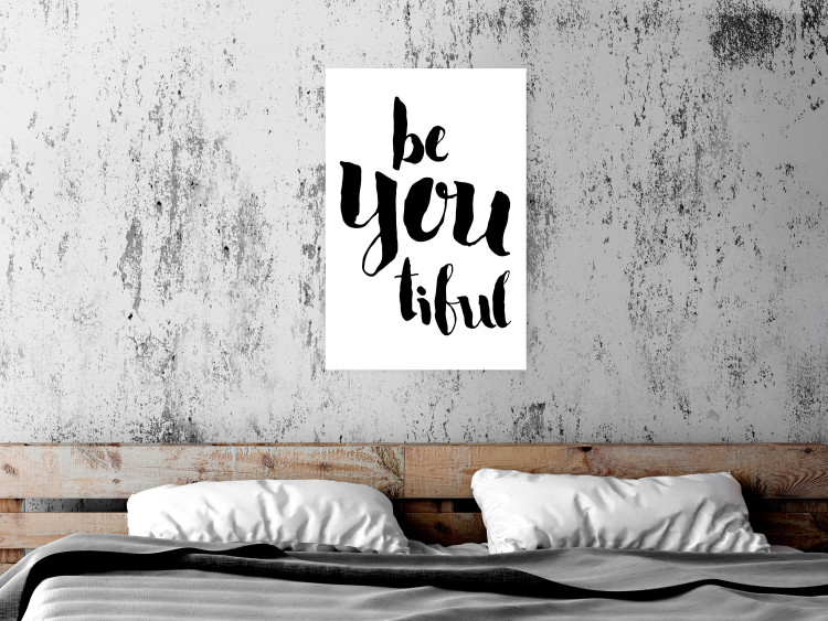 Wall Poster Be-you-tiful - simple black and white composition with English quotes 128917 additionalImage 4