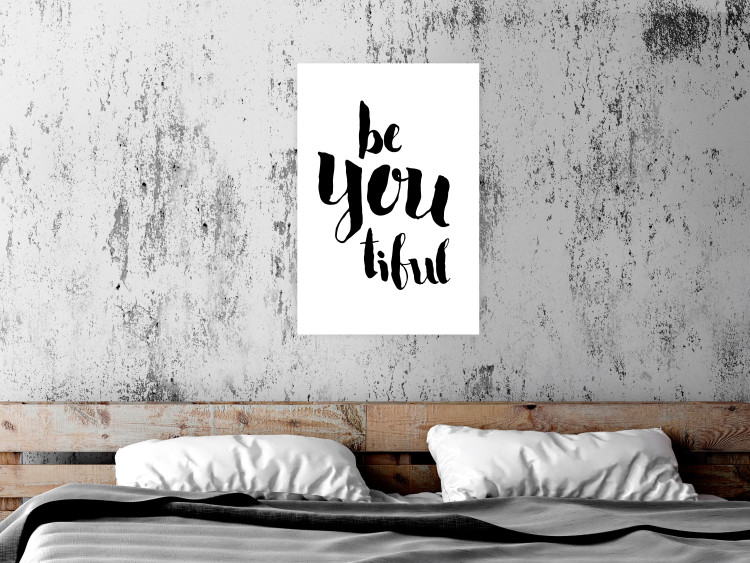 Wall Poster Be-you-tiful - simple black and white composition with English quotes 128917 additionalImage 5