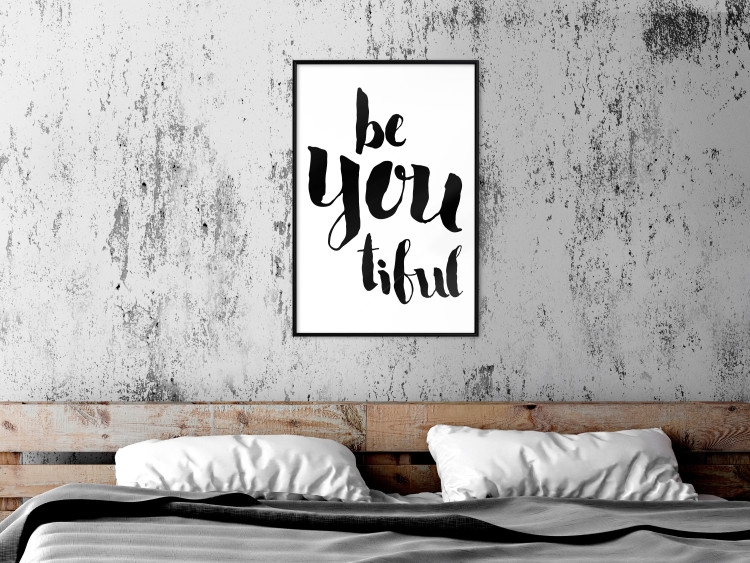 Wall Poster Be-you-tiful - simple black and white composition with English quotes 128917 additionalImage 6