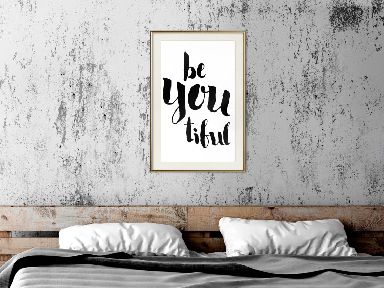 Wall Poster Be-you-tiful - simple black and white composition with English quotes 128917 additionalImage 22