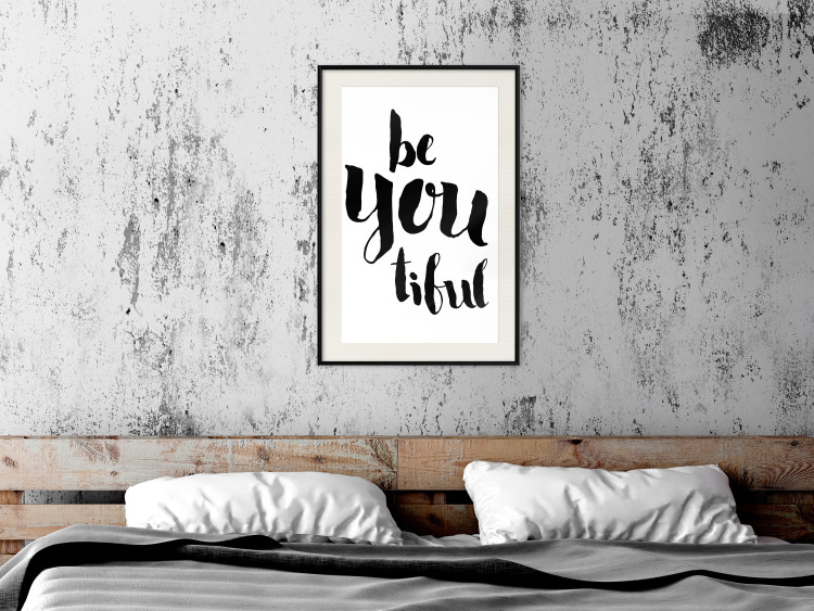 Wall Poster Be-you-tiful - simple black and white composition with English quotes 128917 additionalImage 24
