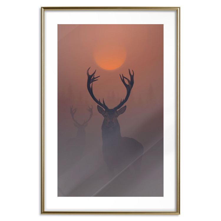 Wall Poster Deer in the Mist - animal against a sunset backdrop during mist 129917 additionalImage 14