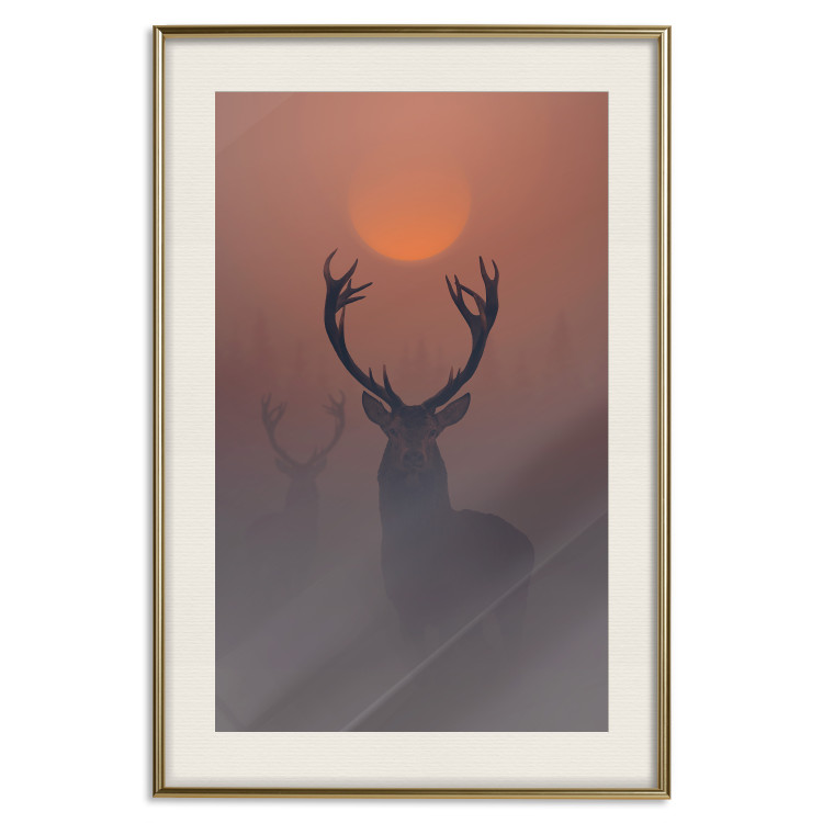 Wall Poster Deer in the Mist - animal against a sunset backdrop during mist 129917 additionalImage 20