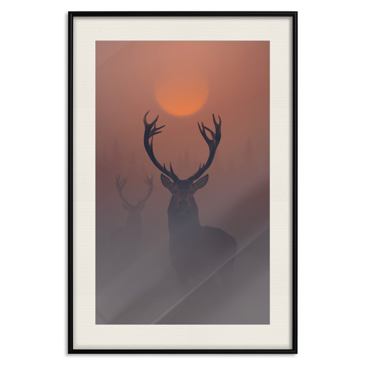 Wall Poster Deer in the Mist - animal against a sunset backdrop during mist 129917 additionalImage 19