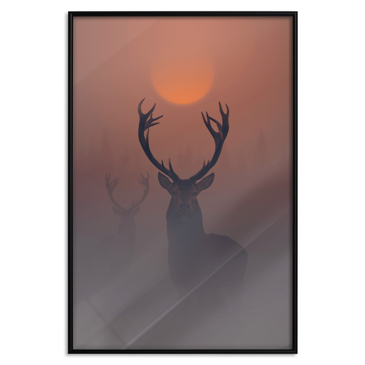 Wall Poster Deer in the Mist - animal against a sunset backdrop during mist 129917 additionalImage 16