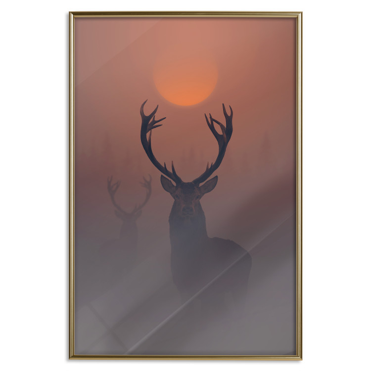Wall Poster Deer in the Mist - animal against a sunset backdrop during mist 129917 additionalImage 17