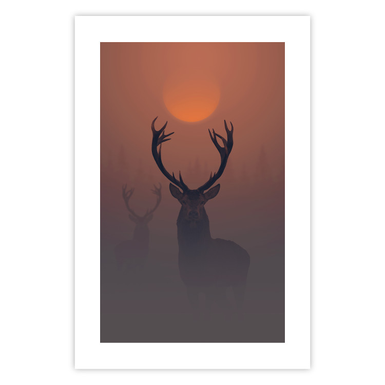 Wall Poster Deer in the Mist - animal against a sunset backdrop during mist 129917 additionalImage 25
