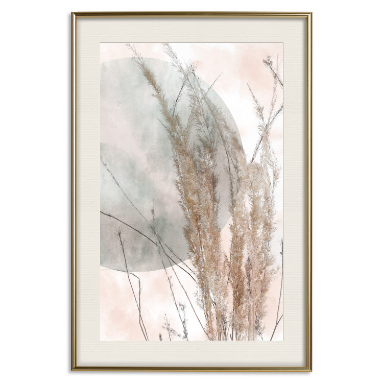 Wall Poster Grasses in the Wind - field with vegetation on a light background with a large moon 131817 additionalImage 20