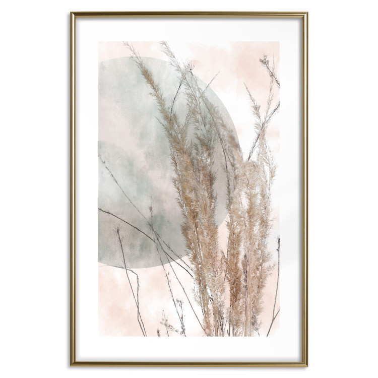 Wall Poster Grasses in the Wind - field with vegetation on a light background with a large moon 131817 additionalImage 14