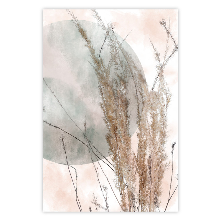 Wall Poster Grasses in the Wind - field with vegetation on a light background with a large moon 131817