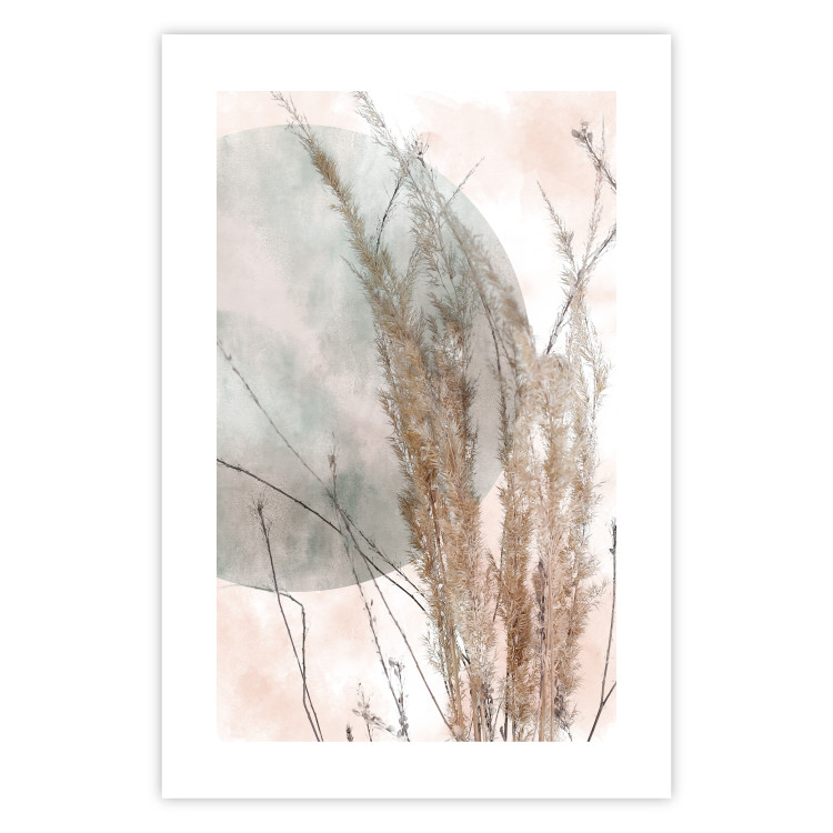 Wall Poster Grasses in the Wind - field with vegetation on a light background with a large moon 131817 additionalImage 25