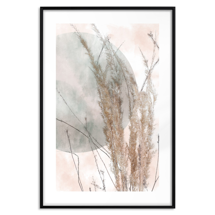 Wall Poster Grasses in the Wind - field with vegetation on a light background with a large moon 131817 additionalImage 17