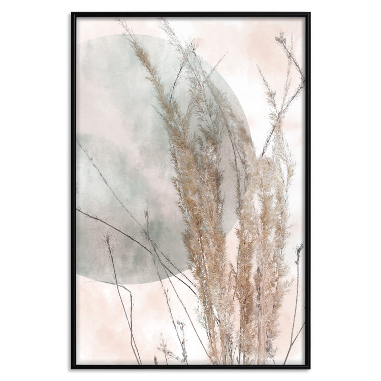 Wall Poster Grasses in the Wind - field with vegetation on a light background with a large moon 131817 additionalImage 16