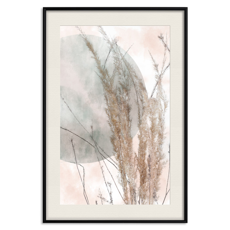 Wall Poster Grasses in the Wind - field with vegetation on a light background with a large moon 131817 additionalImage 19