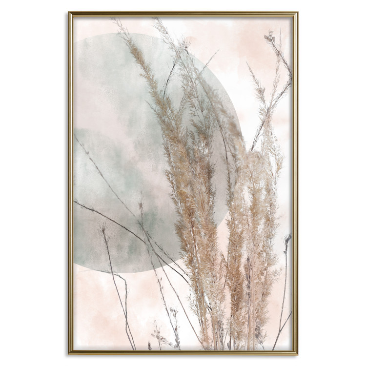 Wall Poster Grasses in the Wind - field with vegetation on a light background with a large moon 131817 additionalImage 21