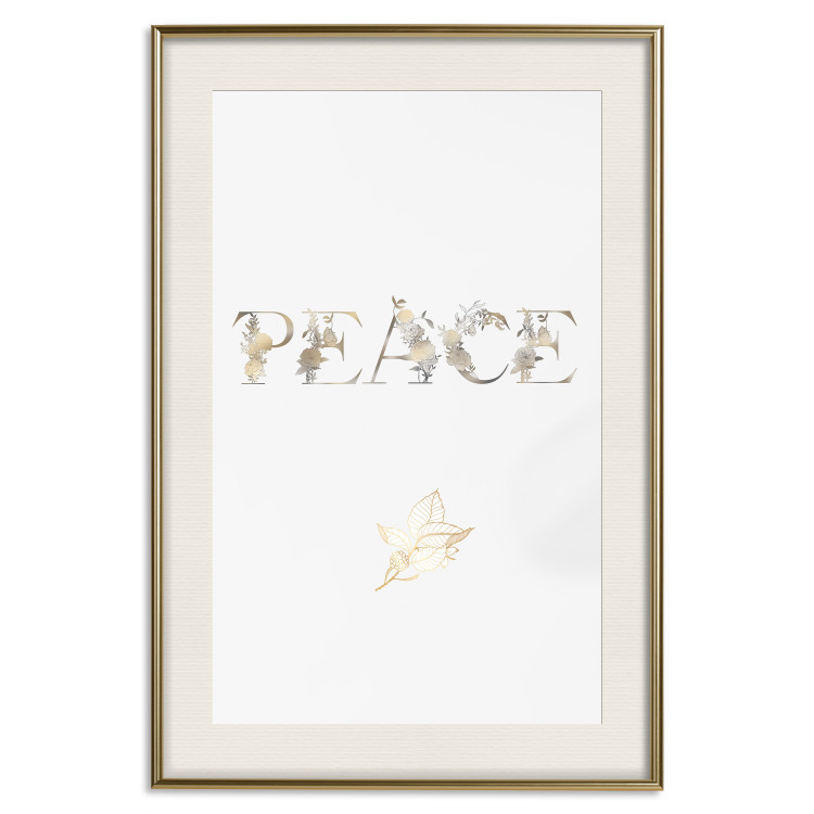 Wall Poster Peace - golden English text on a solid white background 131917 additionalImage 20