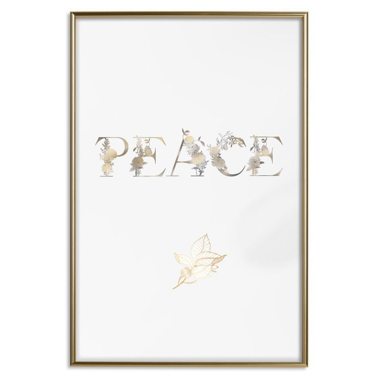 Wall Poster Peace - golden English text on a solid white background 131917 additionalImage 17
