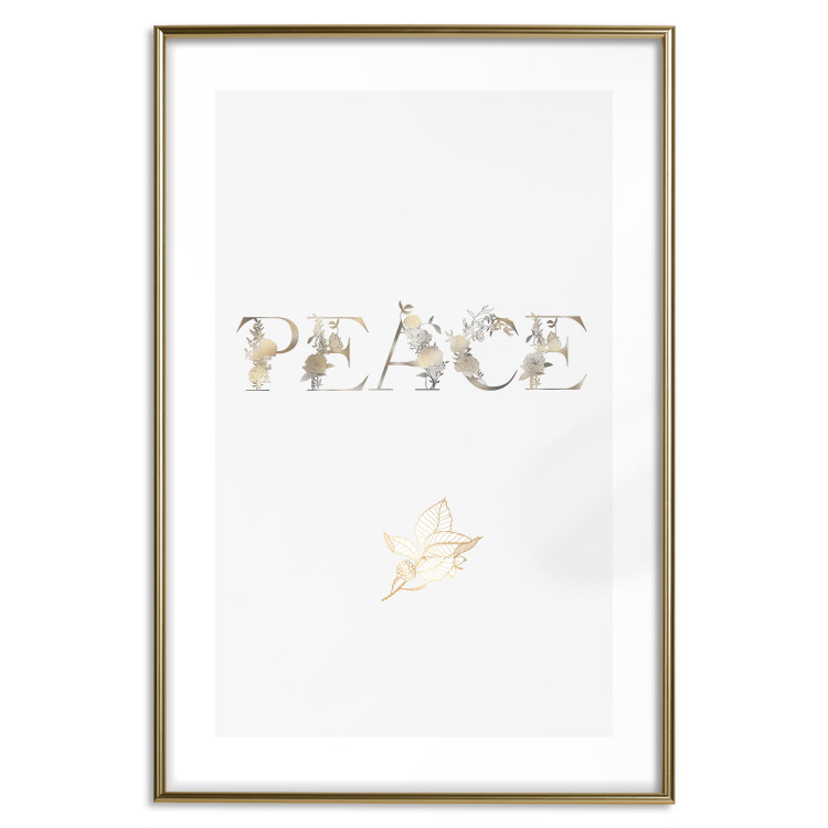 Wall Poster Peace - golden English text on a solid white background 131917 additionalImage 14