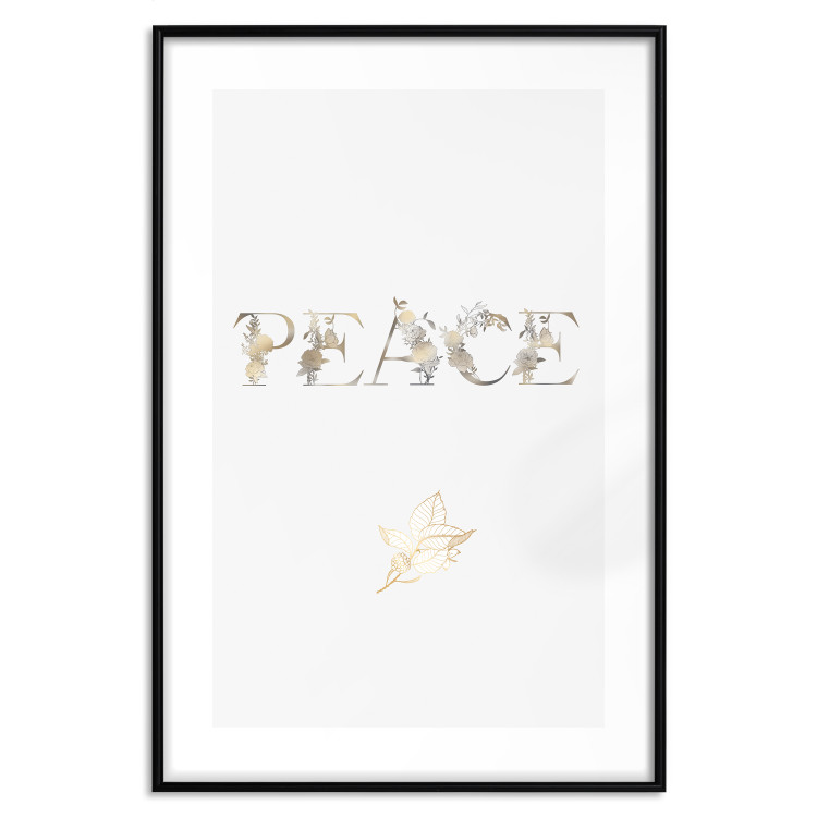 Wall Poster Peace - golden English text on a solid white background 131917 additionalImage 17