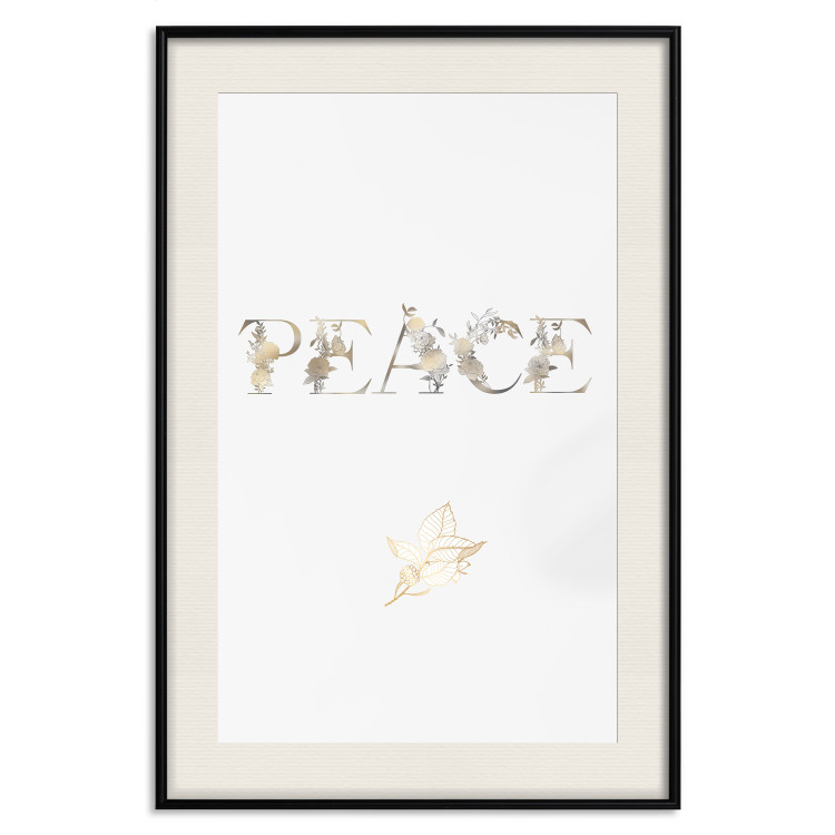Wall Poster Peace - golden English text on a solid white background 131917 additionalImage 19