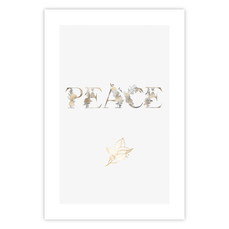 Wall Poster Peace - golden English text on a solid white background 131917 additionalImage 19