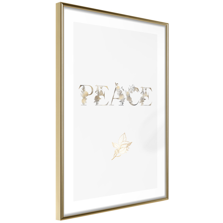 Wall Poster Peace - golden English text on a solid white background 131917 additionalImage 9