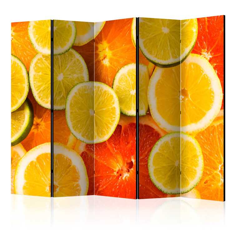 Folding Screen Citrus Fruits II (5-piece) - pattern in orange tropical fruits 133317