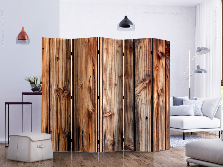 Room Divider Wooden Chamber II (5-piece) - simple composition in brown boards 133517 additionalImage 2
