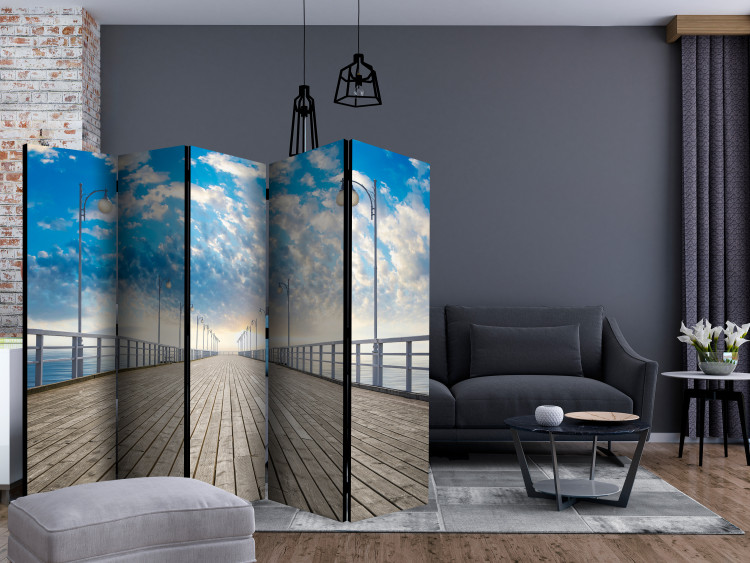 Folding Screen Pier II - sea under a bridge made of planks against the backdrop of sky and clouds 134017 additionalImage 4
